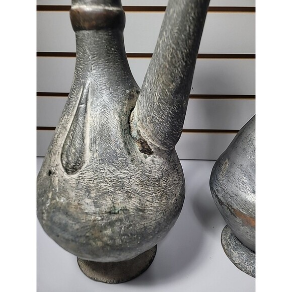 Antique Persian Copper Aftabeh Pitcher Water Ewer Set Of 2 Metal Jugs - Picture 8 of 9